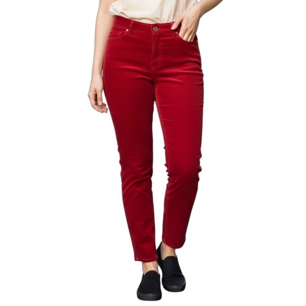 Talbots Flawless Five Pocket‎ Straight Leg Velvet Pants Red Women's Size 12W